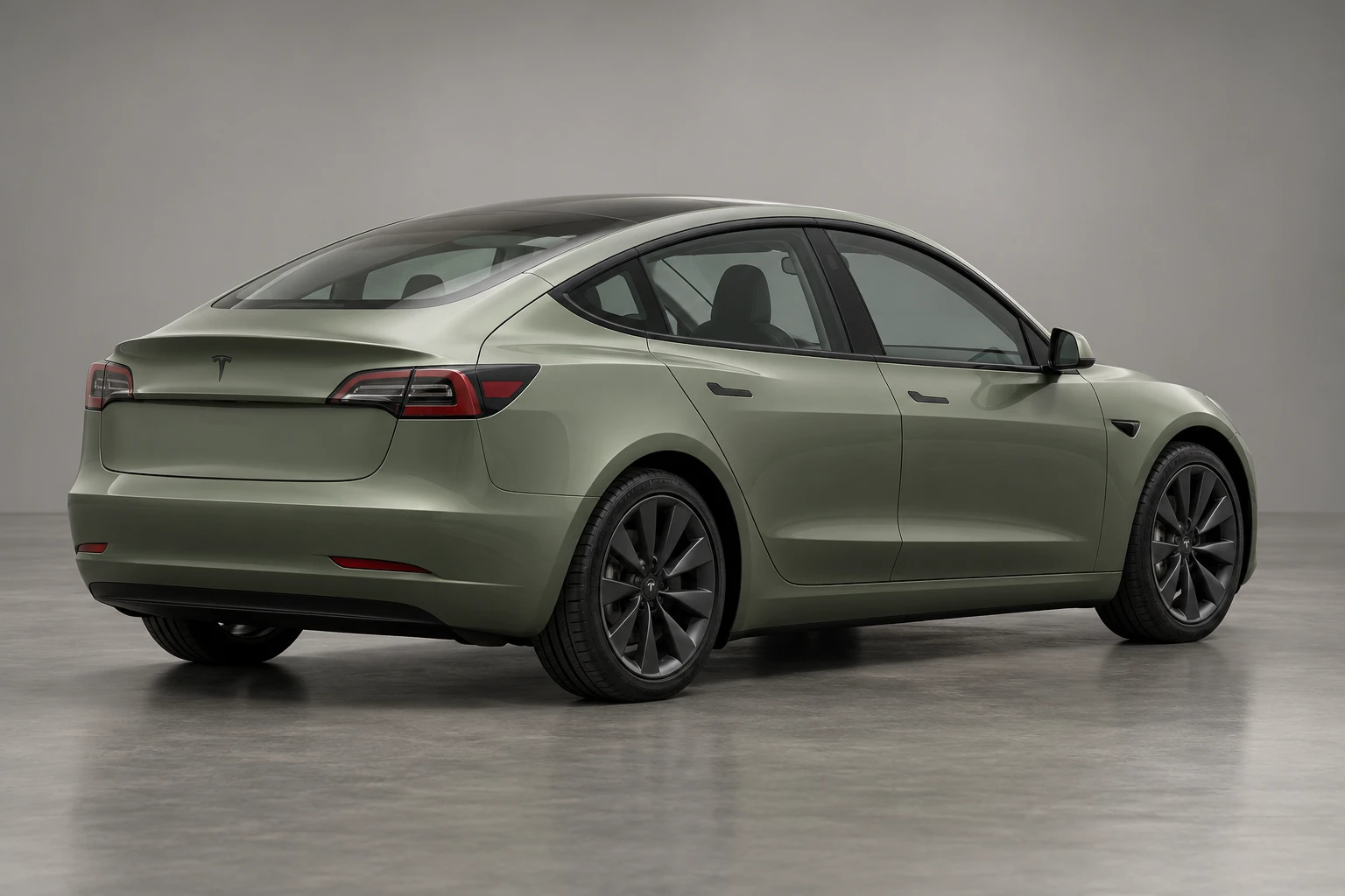Illustration of a Tesla Model 3 in Satin Sage